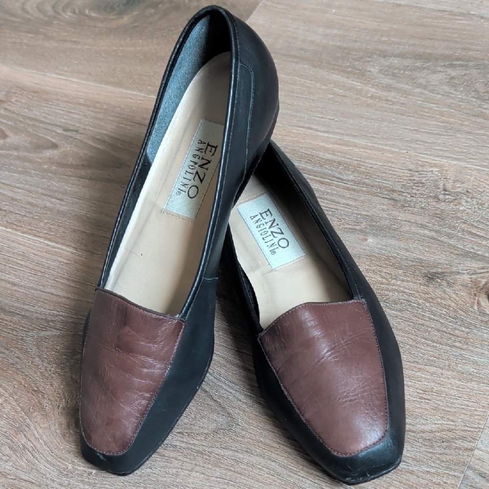 Vintage Enzo Angiolini Liberty leather flats/loafers black brown Dark Academia